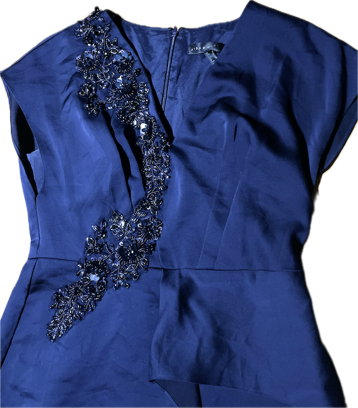 Vestido Cóctail Satín Pedrería Drapeado AIDAN MATTOX (M) NUEVO CON ETIQUETAS 4