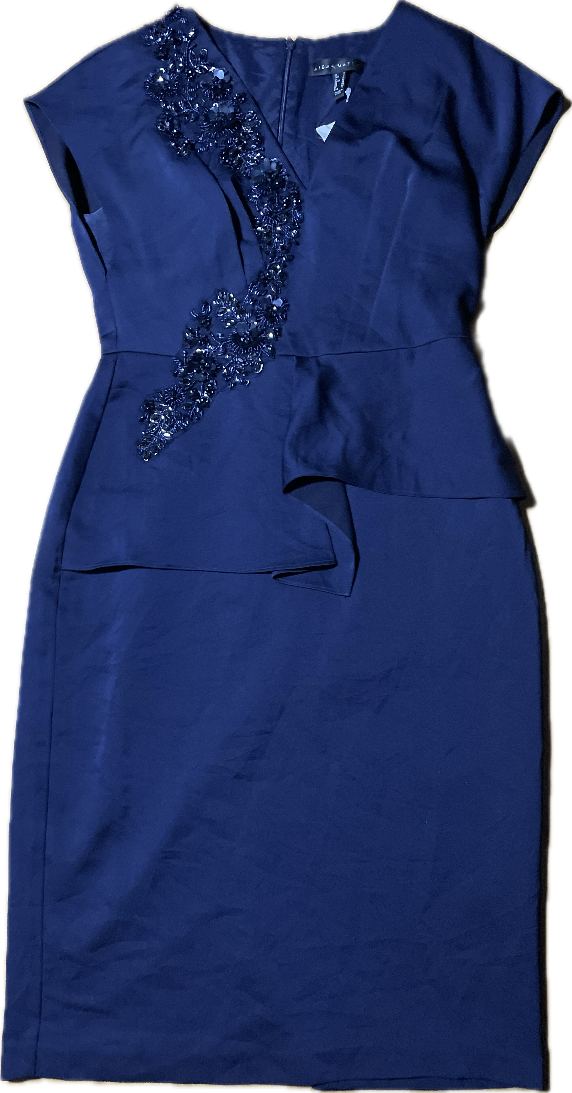 Vestido Cóctail Satín Pedrería Drapeado AIDAN MATTOX (M) NUEVO CON ETIQUETAS 6