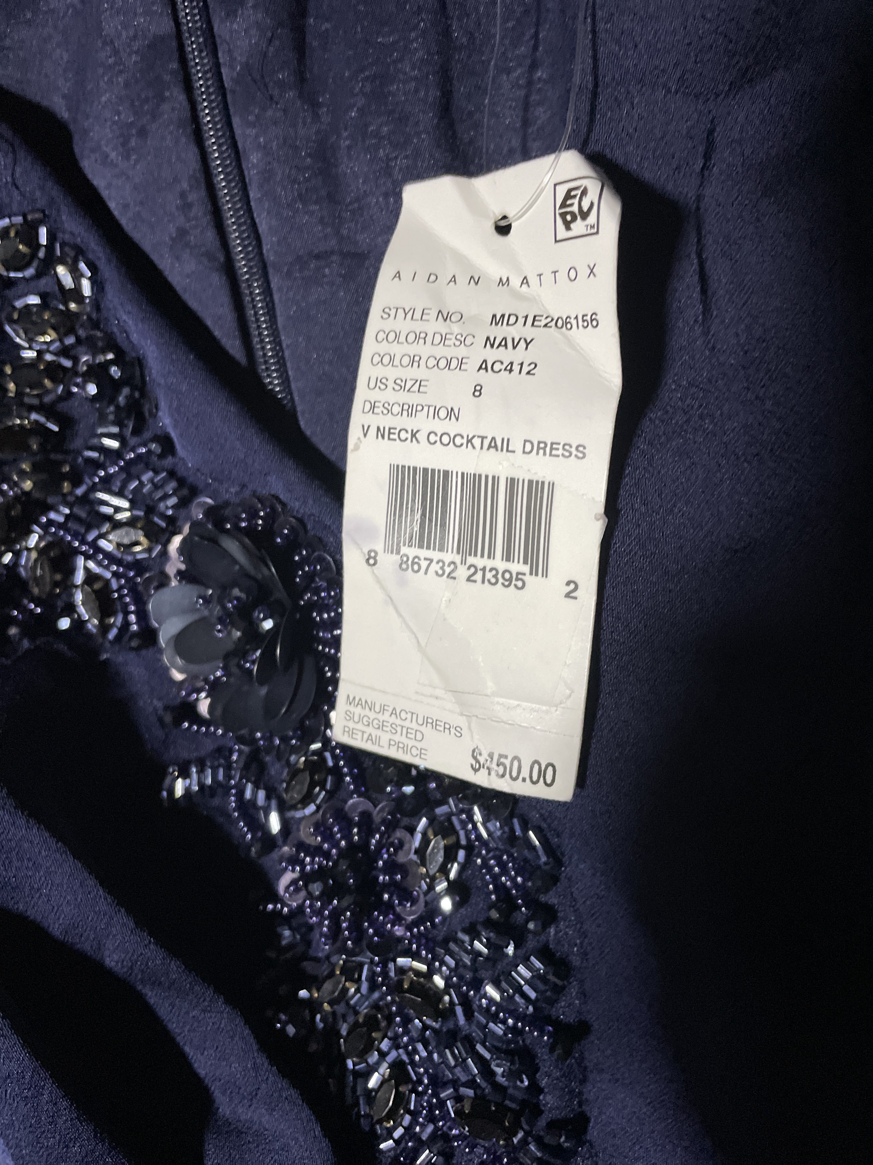 Vestido Cóctail Satín Pedrería Drapeado AIDAN MATTOX (M) NUEVO CON ETIQUETAS 8