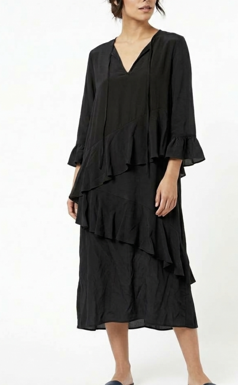 Vestido Lagenlook Volantes 31% Seda Italiana CARACTERE (S) NUEVO CON ETIQUETAS 1