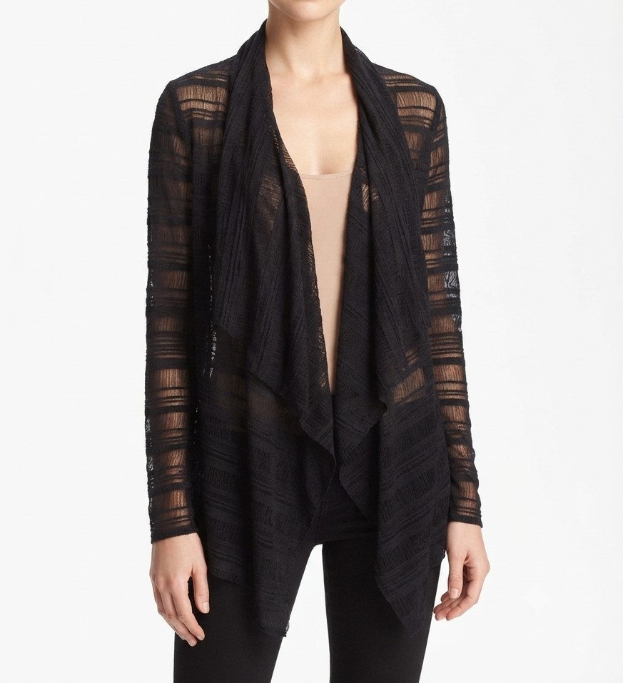 Cárdigan Tapado Negro Calado semitransparente (XL) NUEVO 3
