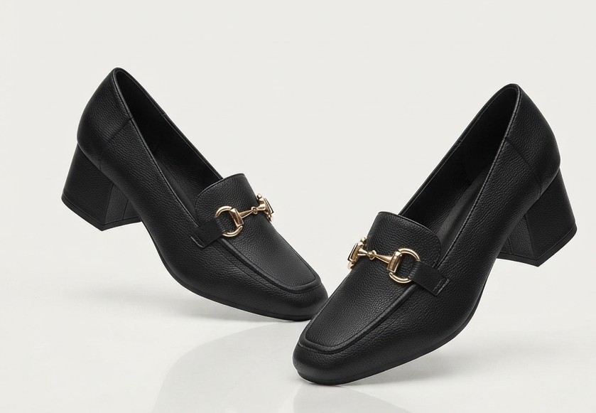 Zapatos Tipo Mocasín con Tacón Ancho y Hebilla Dorada NEW LOOK (36) NUEVO 2
