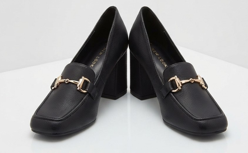 Zapatos Tipo Mocasín con Tacón Ancho y Hebilla Dorada NEW LOOK (36) NUEVO 3