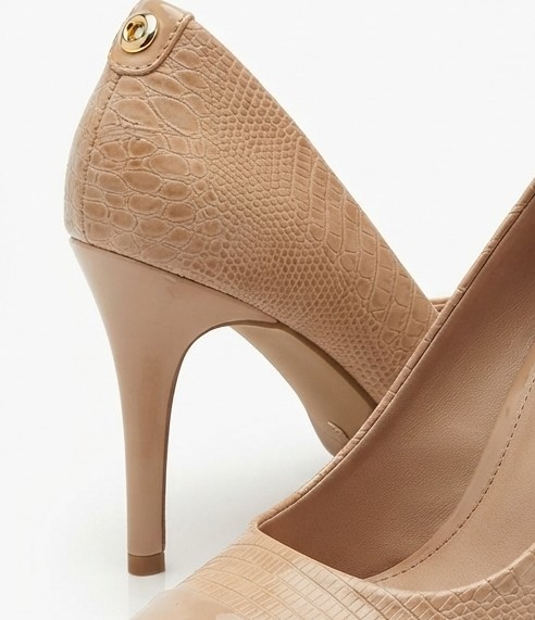 Zapatos 100% Cuero Nude Texturizado Croco con Puntera de Charol y Moño (36) NUEVO  3