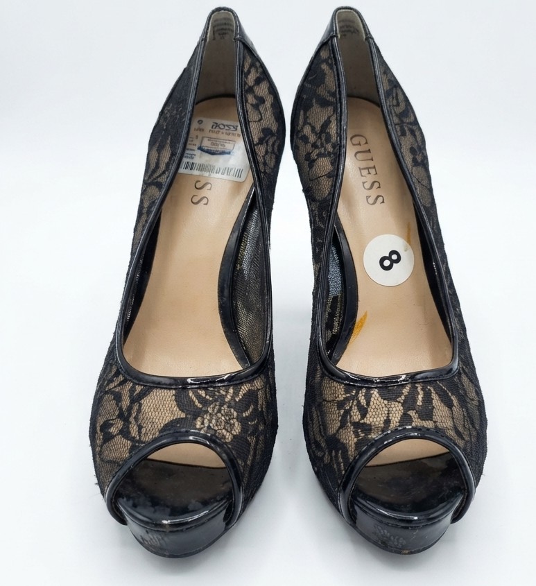 Zapatos Taco Alto Platforma Peep Toe Encaje Negro y Nude (38.5-39 Chile) NUEVO 2