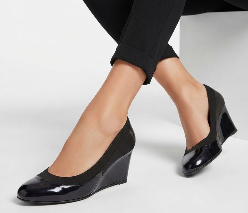 Zapatos Taco Terraplén 100% Cuero Italiano, Gamuza y Charol Negro SALVATORE FERRAGAMO (39)  2