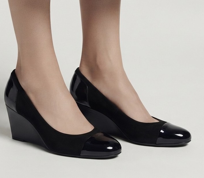 Zapatos Taco Terraplén 100% Cuero Italiano, Gamuza y Charol Negro SALVATORE FERRAGAMO (39)  3