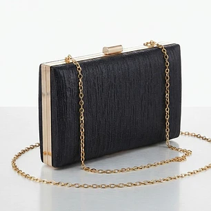 Cartera Clutch de Fiesta Negra Rígida con Cadena Dorada Desmontable NUEVO