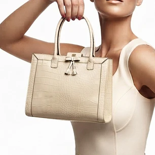 Cartera Vintage Estructurada Beige Textura Croco LIZ CLAIBORNE