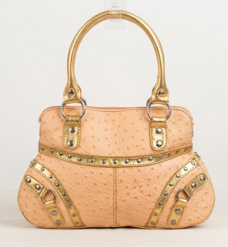 Cartera Estilo Y2K Nude Rosa Pálido Grabado Avestruz y Tachas Doradas NUEVO 2