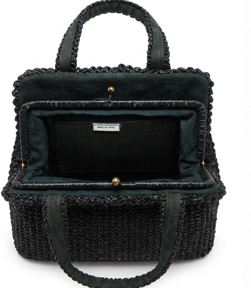 Cartera Vintage Tejida Negra Made in Japan Cierre Marco Boquilla 3