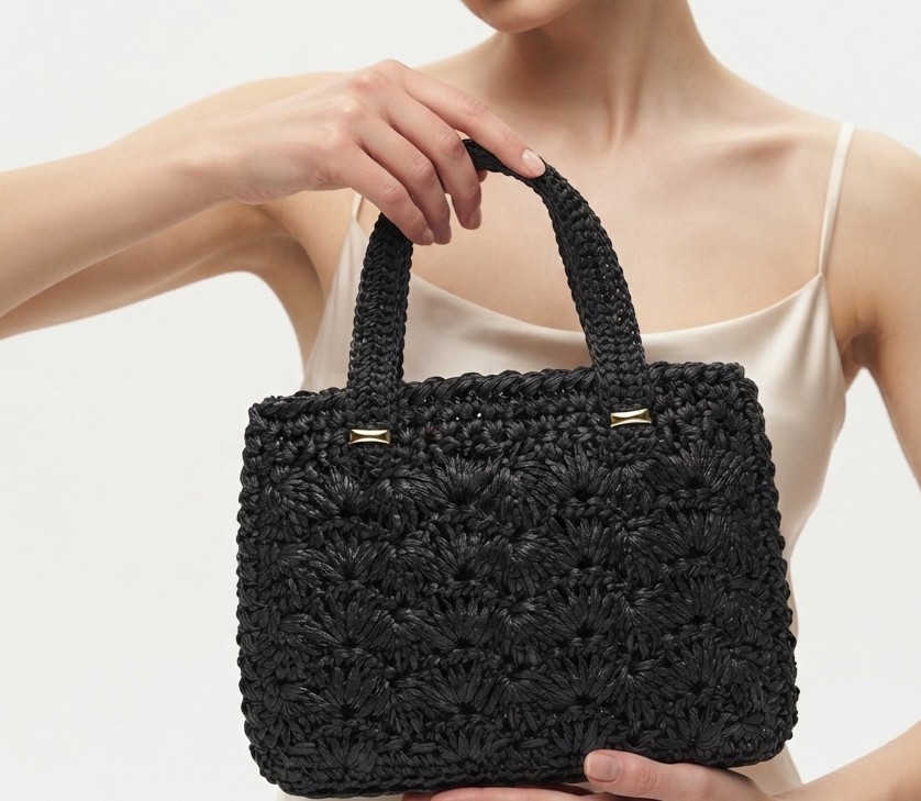 Cartera Vintage Tejida Negra Made in Japan Cierre Marco Boquilla 1