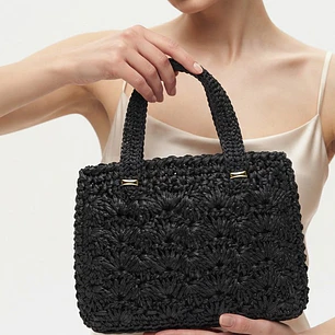 Cartera Vintage Tejida Negra Made in Japan Cierre Marco Boquilla