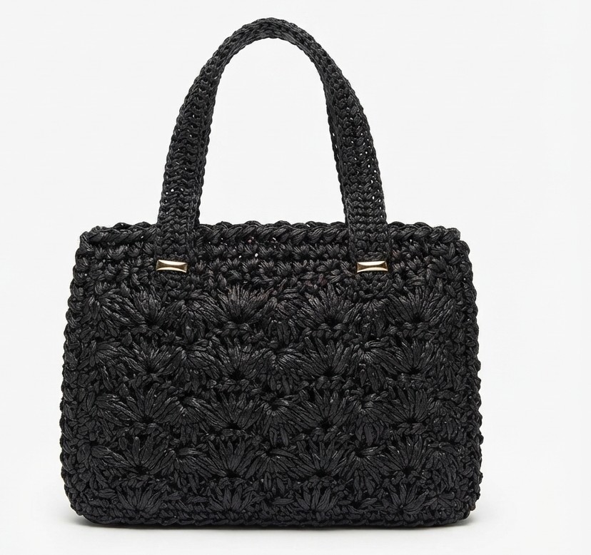Cartera Vintage Tejida Negra Made in Japan Cierre Marco Boquilla 2