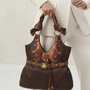 Cartera Hobo Estilo Western Boho Chic Asas Anudadas y Tachas NUEVO