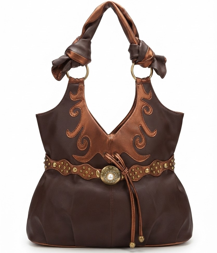 Cartera Hobo Estilo Western Boho Chic Asas Anudadas y Tachas NUEVO 2