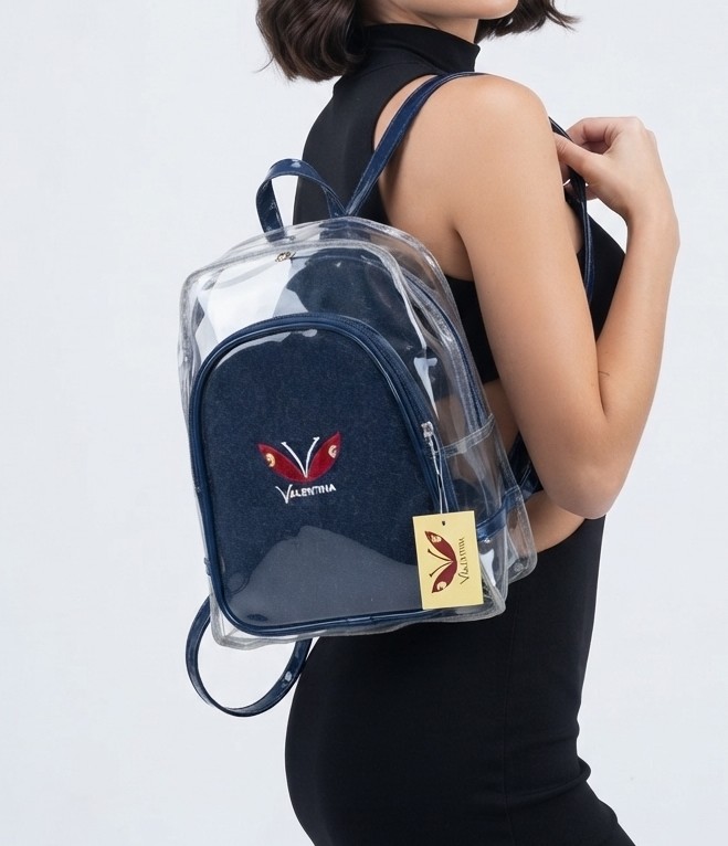 Mochila Transparente con Neceseres Interiores Denim VALENTINA NUEVO 1