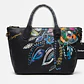Bolso Negro Borde Efecto Borrego / Bordados Florales y Grafiti 