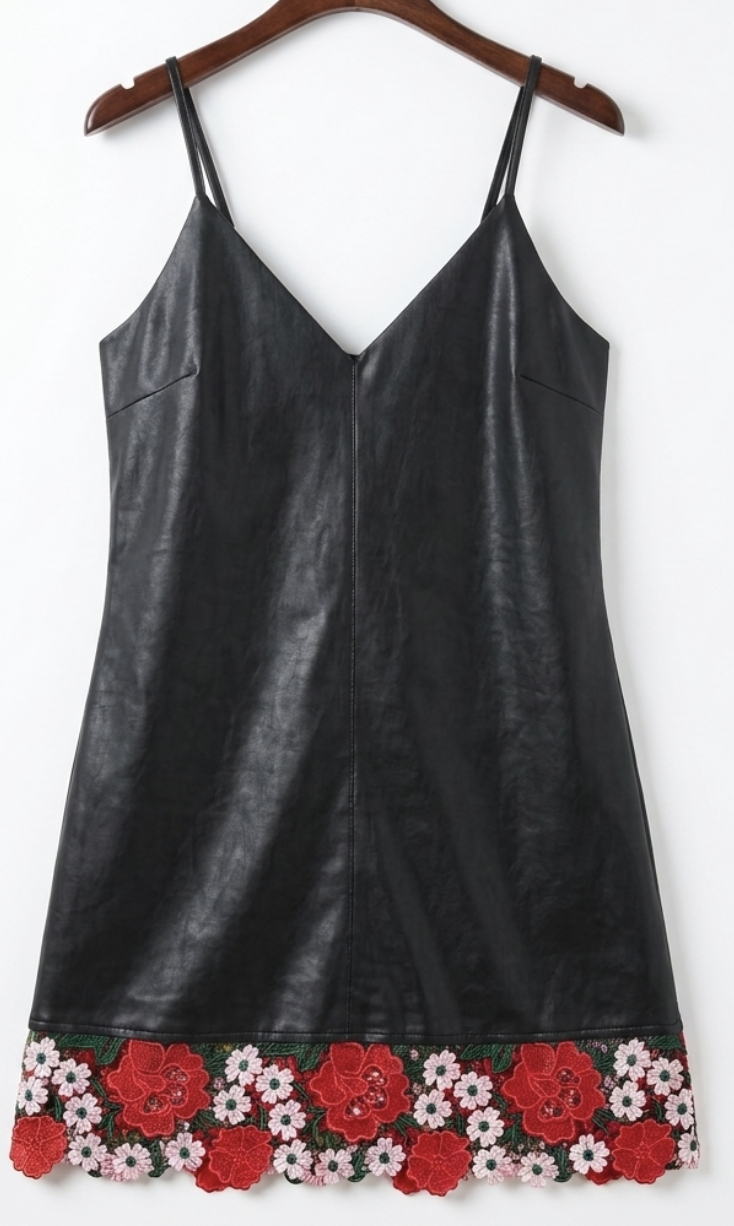 Vestido Lencero Ecocuero Encaje Flores ZARA (S) NUEVO  2