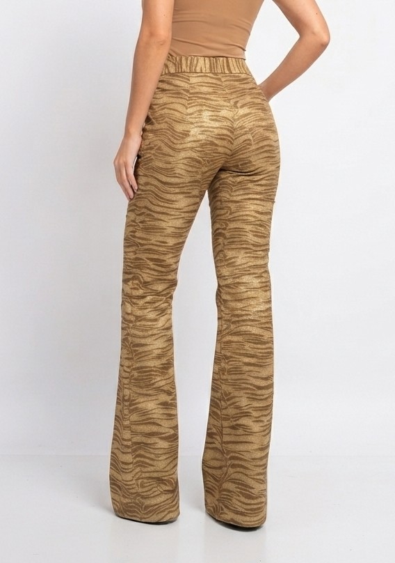 Pantalón Tiro Alto Acampanado Animal Print Dorado / Café CARMEN LABELLA (L 40-42) NUEVO CON ETIQUETAS 2