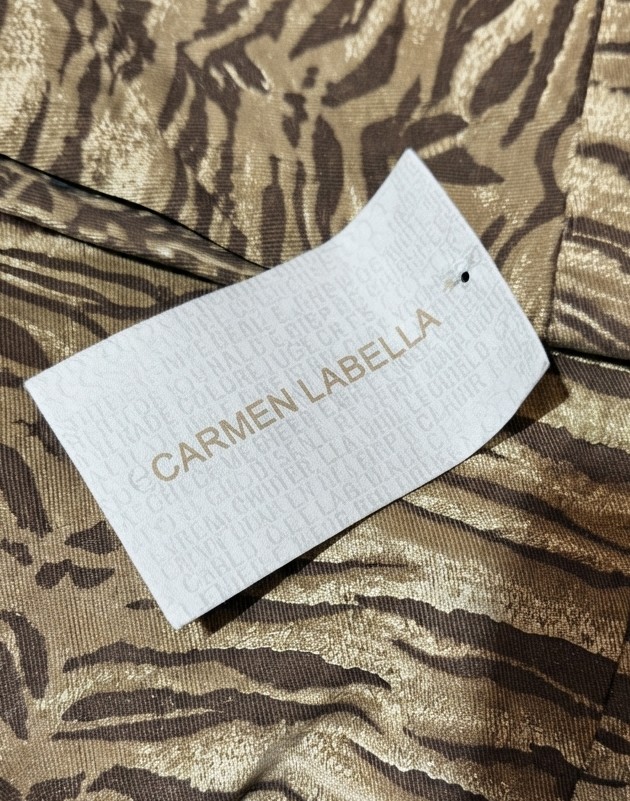 Pantalón Tiro Alto Acampanado Animal Print Dorado / Café CARMEN LABELLA (L 40-42) NUEVO CON ETIQUETAS 3