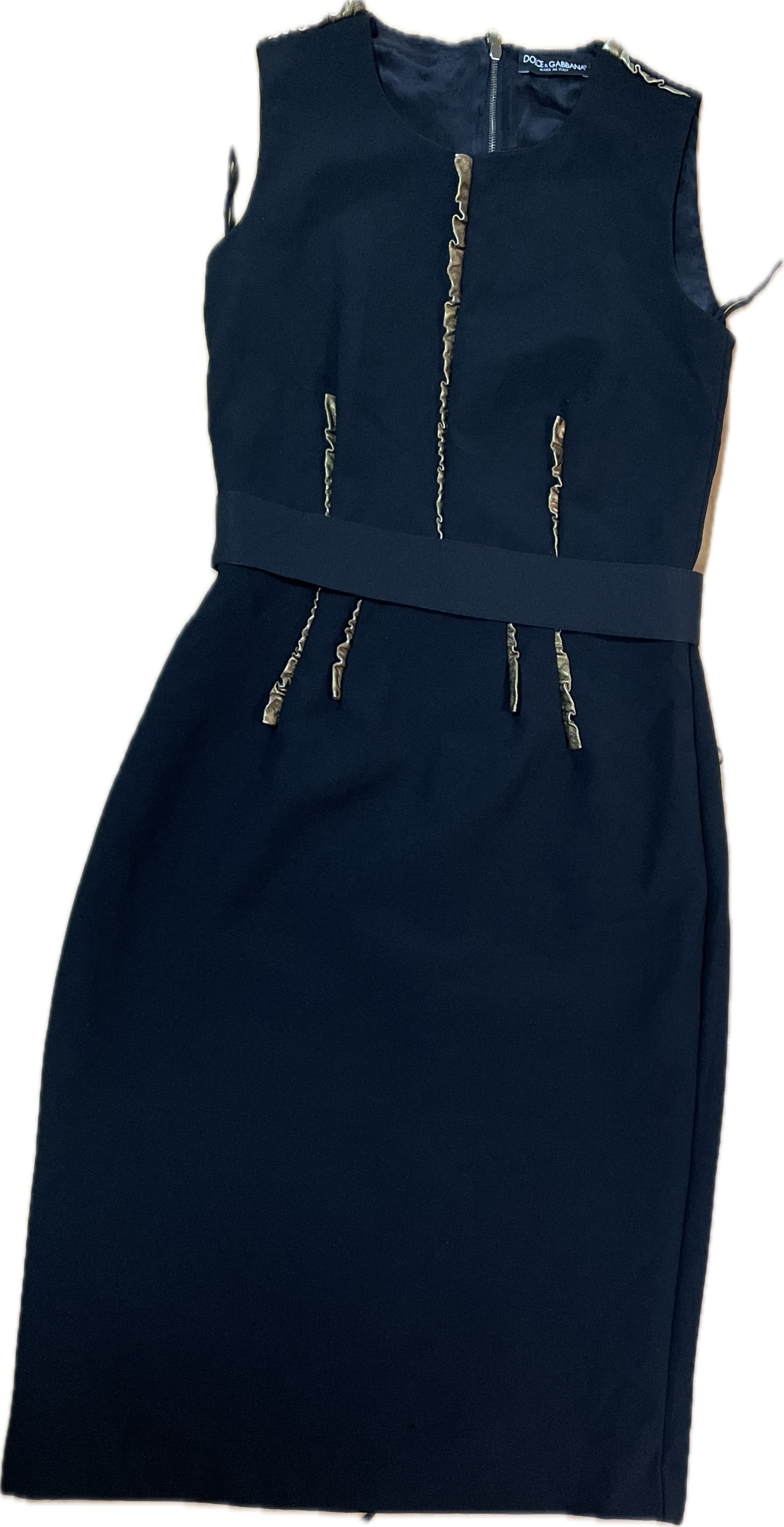 Vestido Tubo 100% Lana Virgen Vuelos Cuero Cordero DOLCE & GABBANA (S) 11
