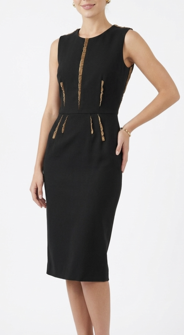 Vestido Tubo 100% Lana Virgen Vuelos Cuero Cordero DOLCE & GABBANA (S) 1