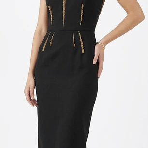 Vestido Tubo 100% Lana Virgen Vuelos Cuero Cordero DOLCE & GABBANA (S)