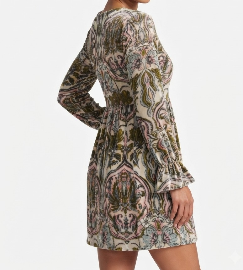 Vestido Corto Velvet Paisley Manga Larga / Boho Chic FREE PEOPLE (XS) SHOWROOM 2