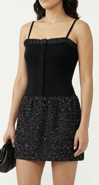 Vestido Corpiño Tweed Falda Globo CYNTHIA ROWLEY (XS) SHOWROOM 1