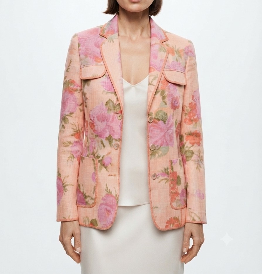 Blazer Estampado Floral Tonos Rosa y Salmón VILLAGER (L-XL) NUEVO 2