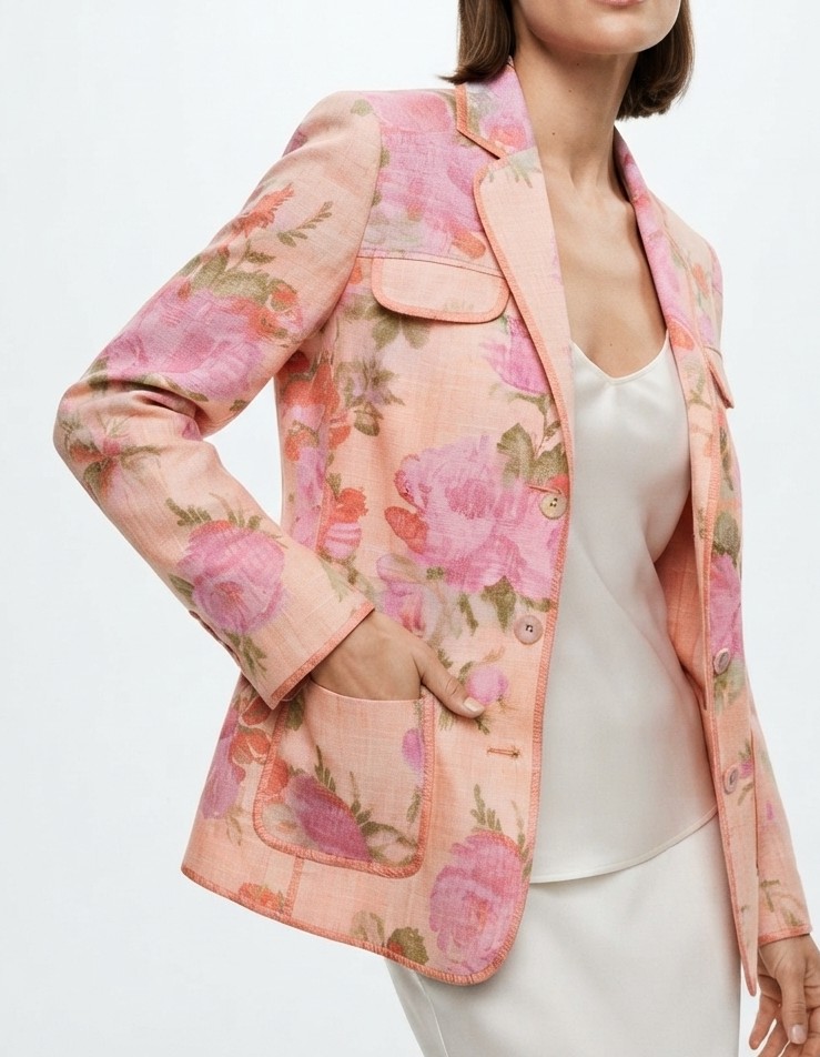 Blazer Estampado Floral Tonos Rosa y Salmón VILLAGER (L-XL) NUEVO 1