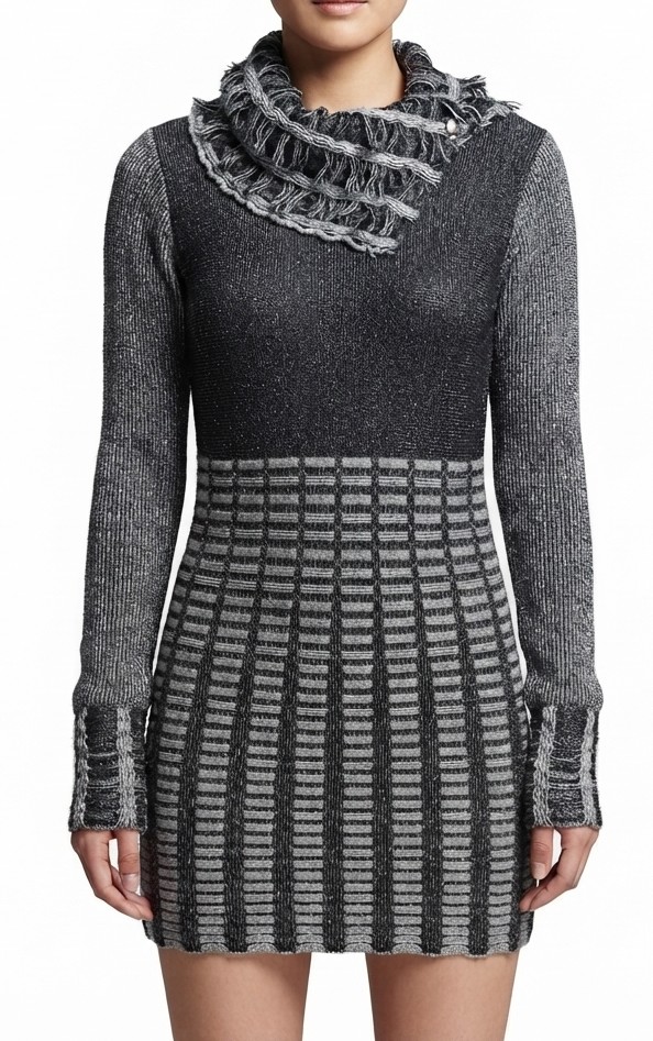 Vestido Sueter de Punto con Cuello Desbocado ELENA WANG (M) NUEVO 1