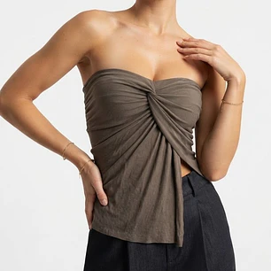 Top Strapless Tipo Tubo con Nudo Frontal y Fruncido FOREIGN EXCHANGE (S) NUEVO CON ETIQUETAS