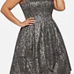 Vestido De Fiesta Brocado Plateado / Negro Con Pliegues BLACK LABEL (XL) NUEVO - Miniatura 1