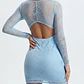 Vestido Corto Ajustado de Encaje Celeste con Manga Larga y Espalda Descubierta (XS-S) NUEVO - thumbnail 2
