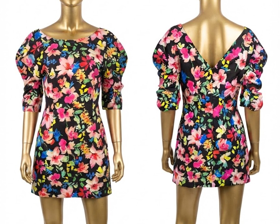 Vestido Floral con Mangas Abullonadas y Escote en V Posterior NICOPOLY (M-L) NUEVO CON ETIQUETAS 3