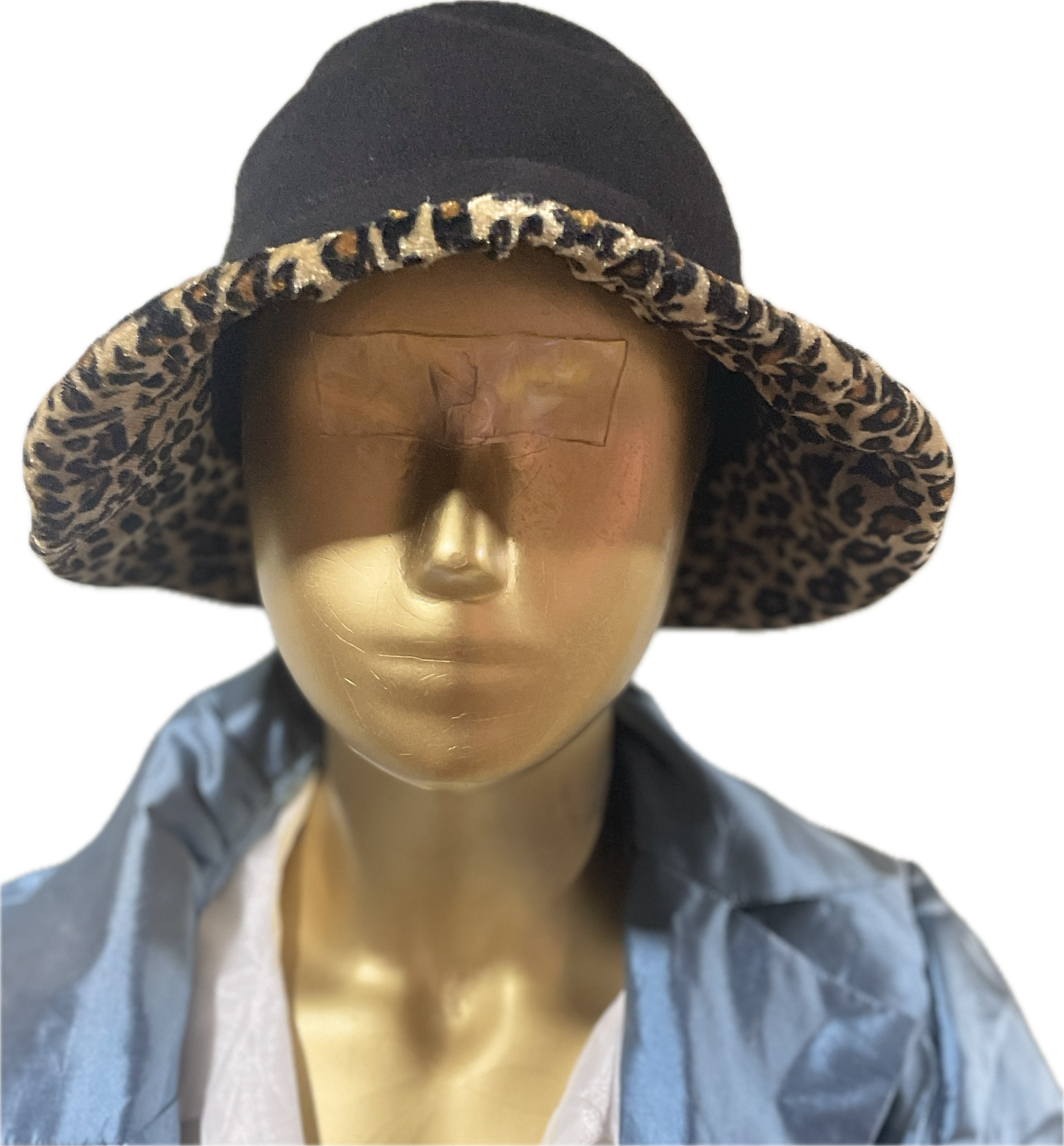 Sombrero Bowler 100% Lana Negro/Cheetah Y2K (XS) TRUE VINTAGE 2