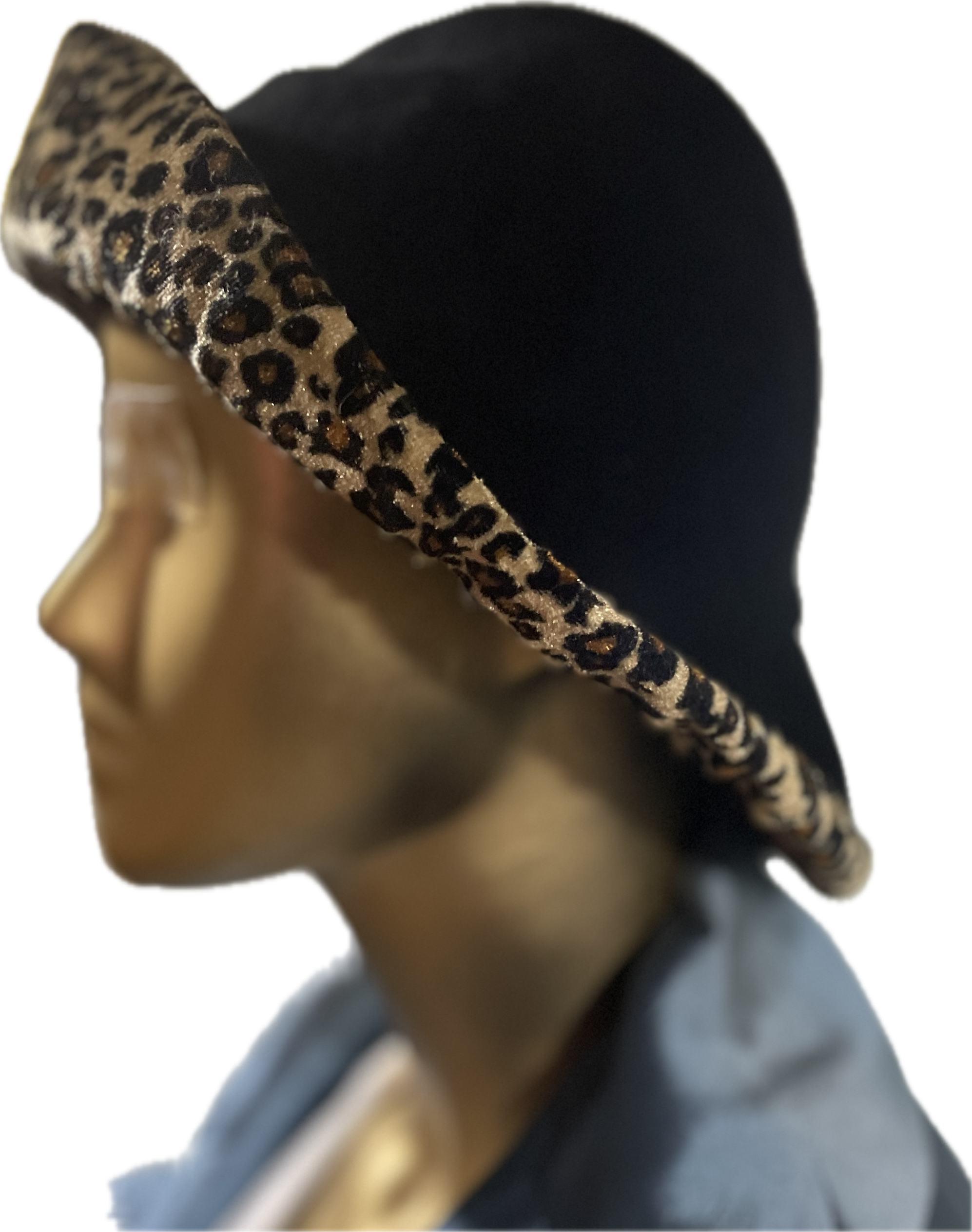 Sombrero Bowler 100% Lana Negro/Cheetah Y2K (XS) TRUE VINTAGE 3