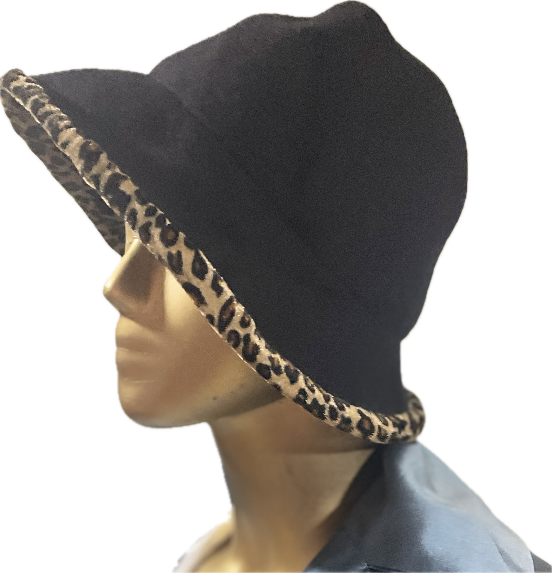 Sombrero Bowler 100% Lana Negro/Cheetah Y2K (XS) TRUE VINTAGE 5