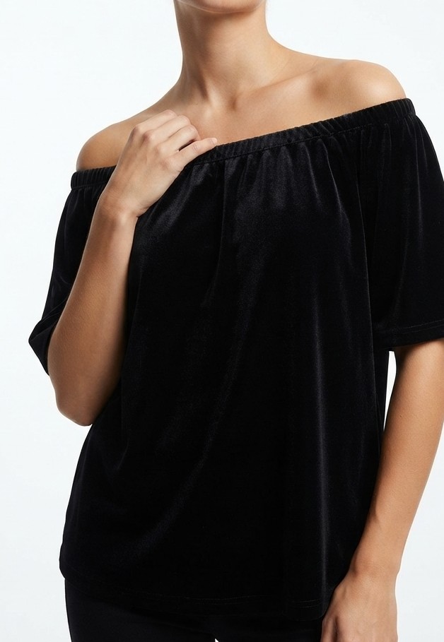 Blusa Negra de Terciopelo con Escote Hombros Descubiertos (XL) NUEVO 2