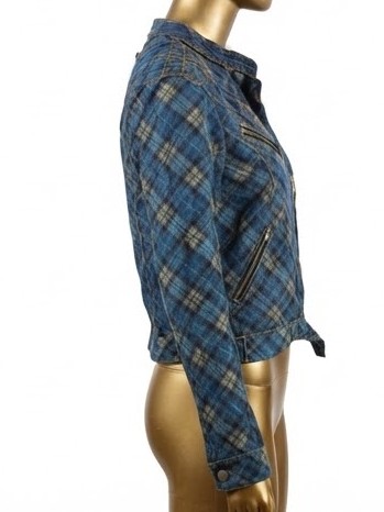 Chaqueta Biker Mezclilla Estampa Escocesa (S) SHOWROOM 3