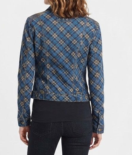 Chaqueta Biker Mezclilla Estampa Escocesa (S) SHOWROOM 2
