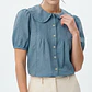 Blusa Azul Azulejo con Cuello Peter Pan y Alforzas UNIVERSAL THREAD (XS) NUEVO CON ETIQUETAS - thumbnail 1