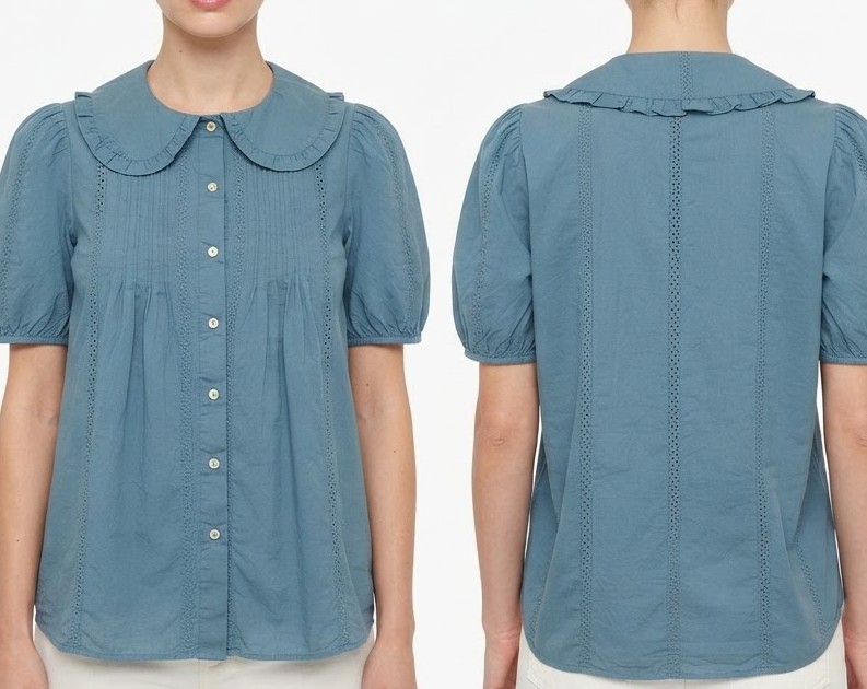 Blusa Azul Azulejo con Cuello Peter Pan y Alforzas UNIVERSAL THREAD (XS) NUEVO CON ETIQUETAS 2