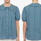 Blusa Azul Azulejo con Cuello Peter Pan y Alforzas UNIVERSAL THREAD (XS) NUEVO CON ETIQUETAS - thumbnail 2