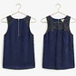 Blusa 100% Seda Azul Marino Con Encaje J. CREW (S) NUEVO CON ETIQUETAS - Miniatura 4