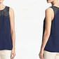 Blusa 100% Seda Azul Marino Con Encaje J. CREW (S) NUEVO CON ETIQUETAS - Miniatura 3