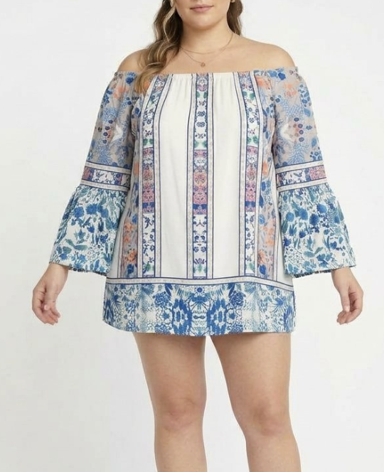 Vestido Túnica Off Shoulder Mosaicos NICOPOLY (M-L) NUEVO CON ETIQUETAS 1