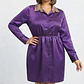 Vestido Camisero de Satén Púrpura con Cuello de Lentejuelas Doradas PINKY (M) NUEVO CON ETIQUETAS - Miniatura 1